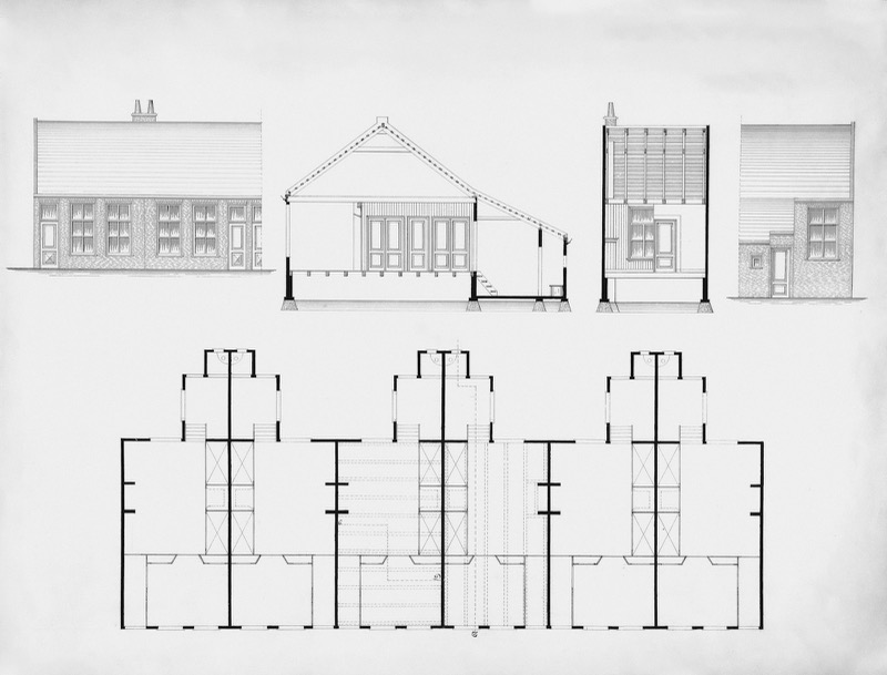 Architectural and structural drawings: elevations, plans, sections.