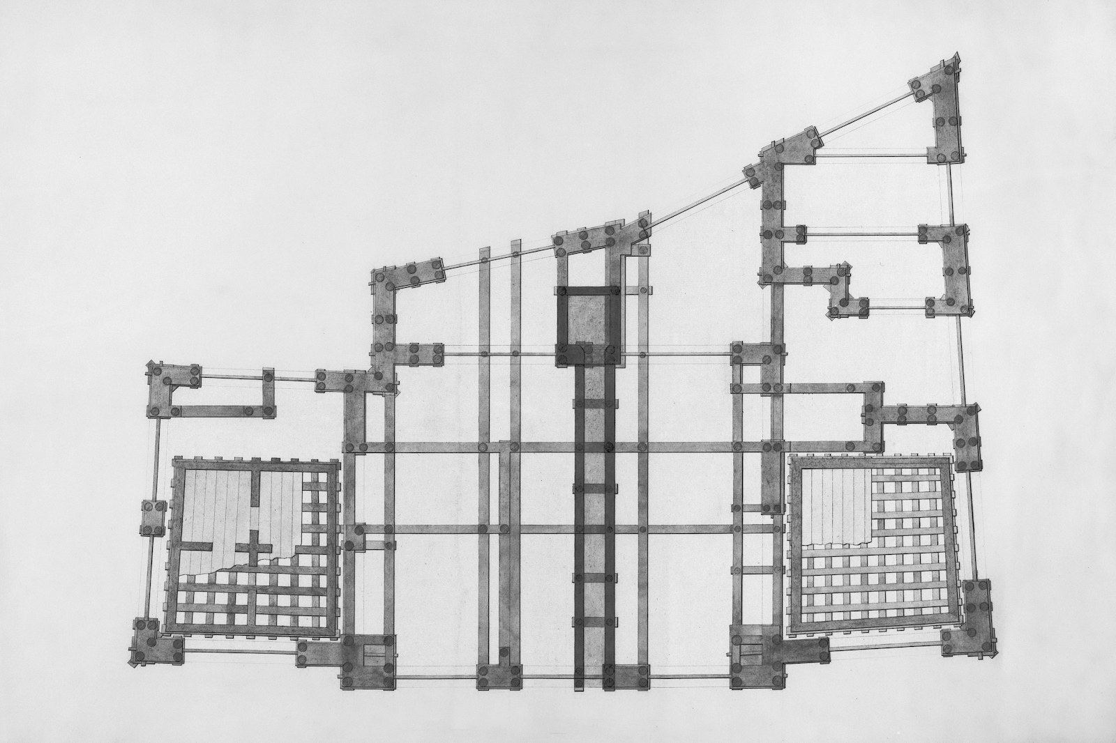 Architectural floor plans and elevations on paper.